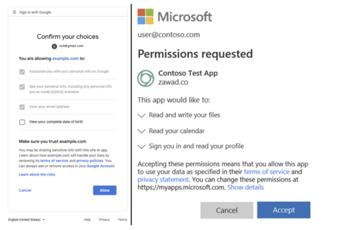 A consent phishing OAuth permission prompt